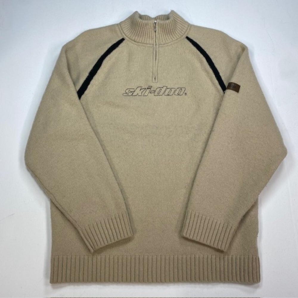 Mens XL Tan Lambswool Blend Quarter Zip Sweater Ski-Doo BRP 453028 Embroidered